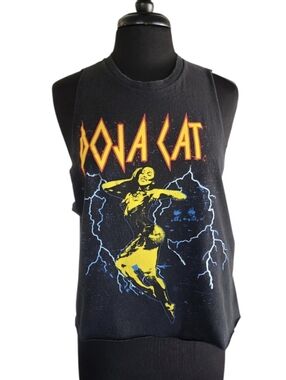 Black Doja Cat Custom Cut Cropped Top Graphic Tank Top Retro Rock Large